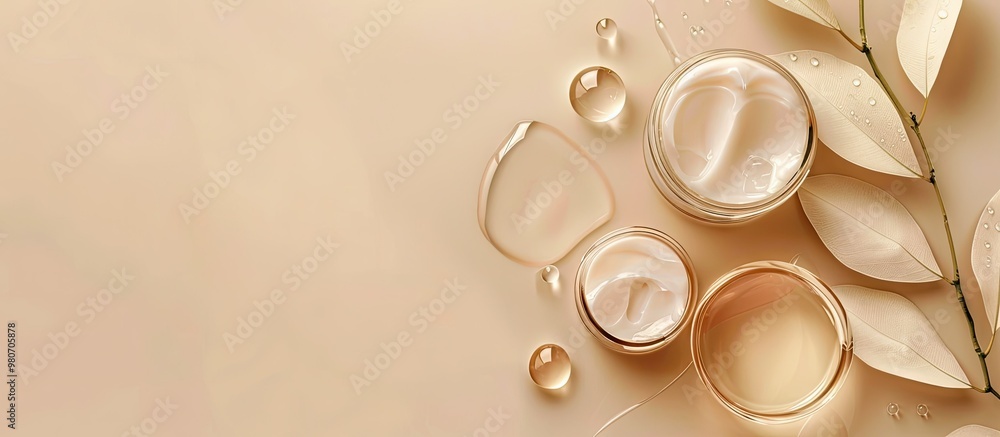 Poster chemical peel items displayed on beige backdrop in close up shot with a copy space image available