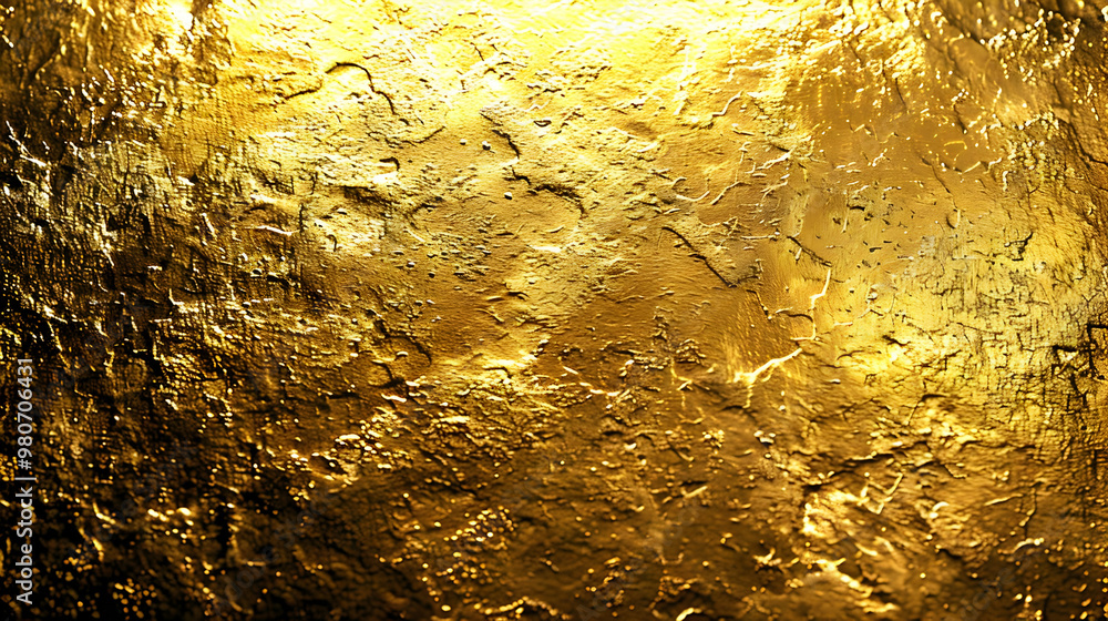 Aufkleber a golden texture background with rough and uneven surface, illuminating light reflecting on the meta