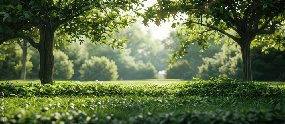 Poster lush greenery with trees in the park showcasing a scenic view with a copy space image