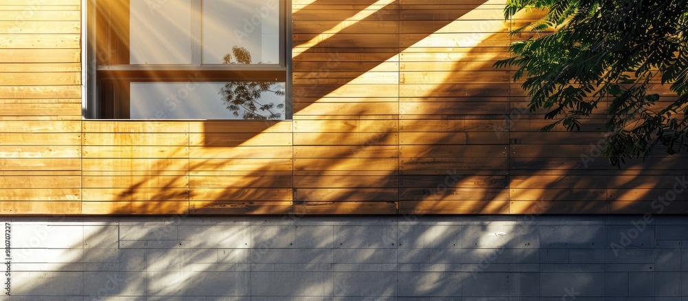Poster sunlight casting shadows on a contemporary building with copy space image