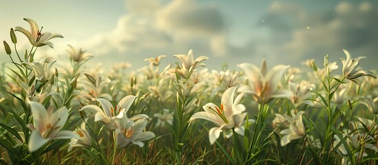 Obraz premium Beautiful lilies in a field with ample copy space image