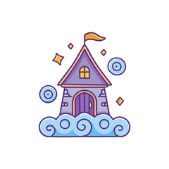 Obraz premium Whimsical Cloud House icon vector art illustration design. Icon concept design.