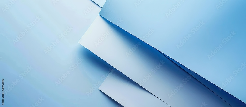 Poster blue sheets of paper placed on a white background with copy space image