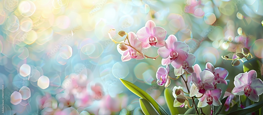Poster summer blooms of wild orchids creating a beautiful copy space image
