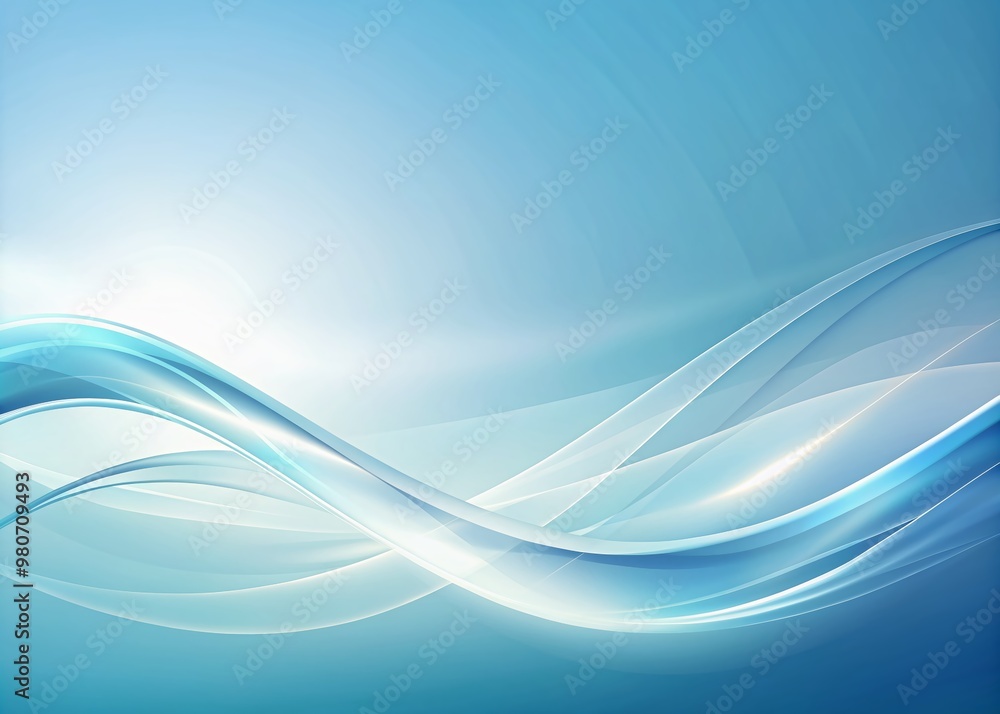 Poster modern minimalist abstract design featuring smooth curves and clean lines on a calming light blue an