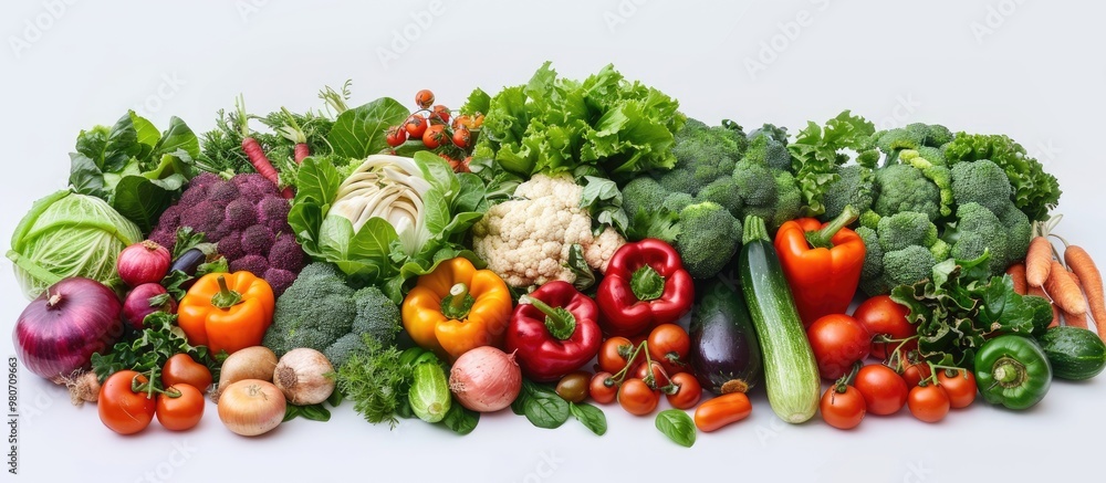 Poster vegetables creatively arranged in a frame on a white background suitable for a copy space image