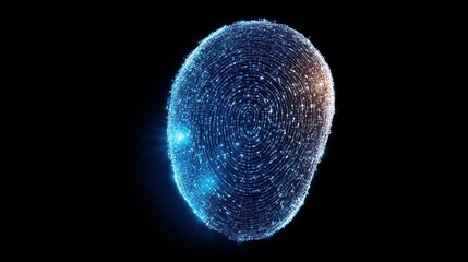 A glowing digital fingerprint created with vibrant blue and orange lights against a black background, symbolizing security and identity.