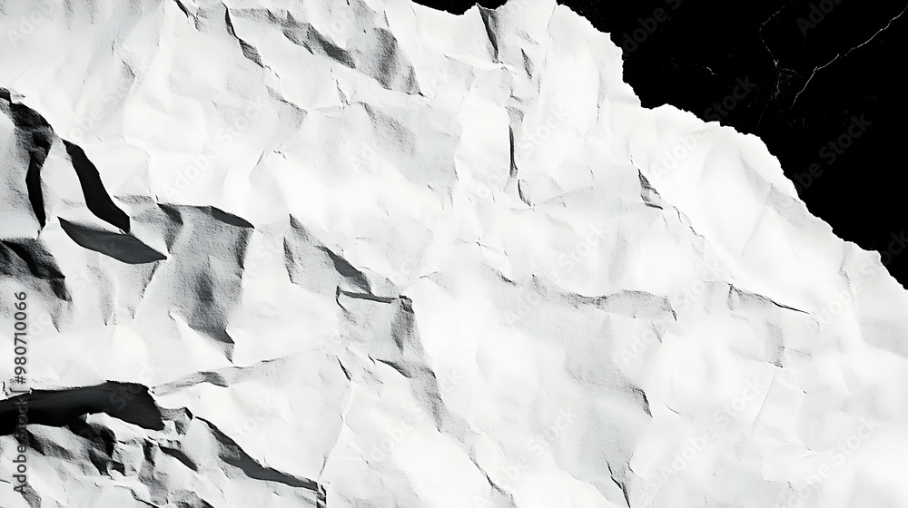 Poster abstract texture of crumpled white paper with a black background