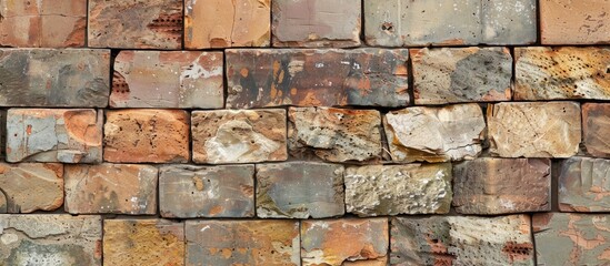 A brick wall with a mix of old and new bricks creates a versatile background suitable for various designs and presentations including copy space image