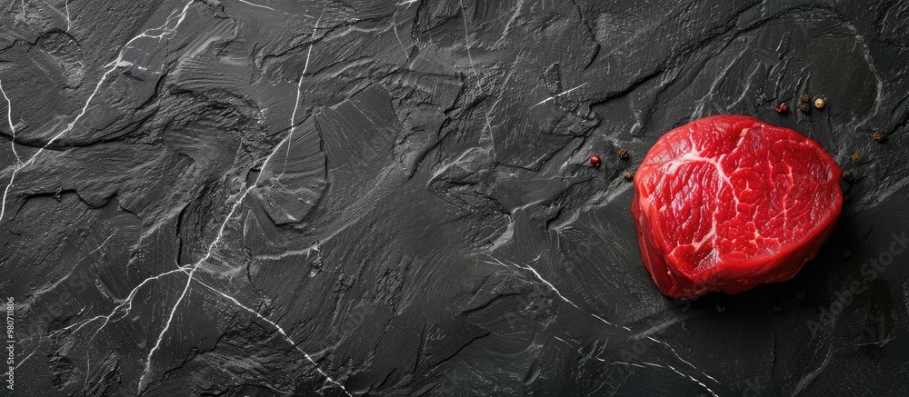 Poster uncooked beef fillet for cooking displayed on a copy space image