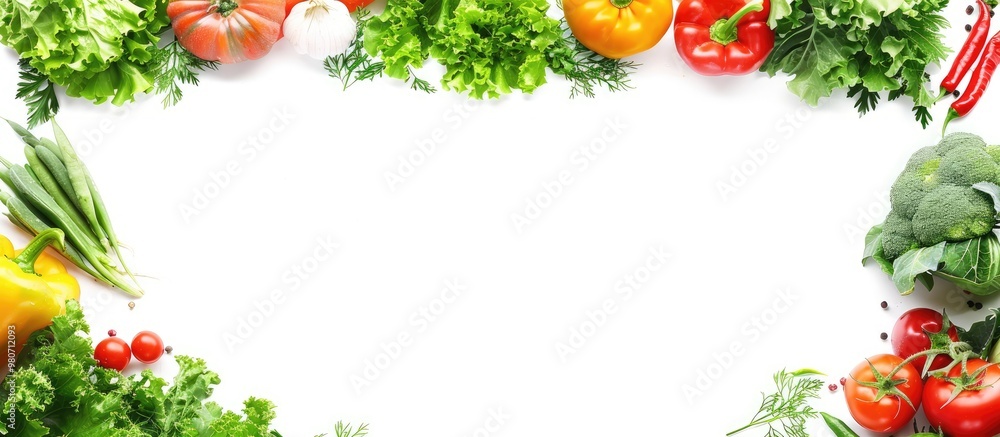 Poster vegetables creatively arranged in a frame on a white background suitable for a copy space image