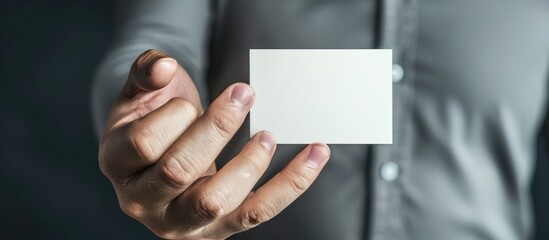 Obraz premium Hand holding a blank business card mockup in pocket suitable for presentations and marketing with copy space image