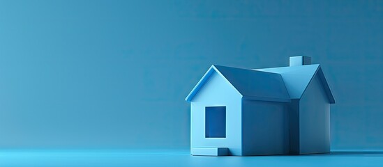 Blue background showcasing a house shaped object with a convex design providing a captivating focus with copy space image