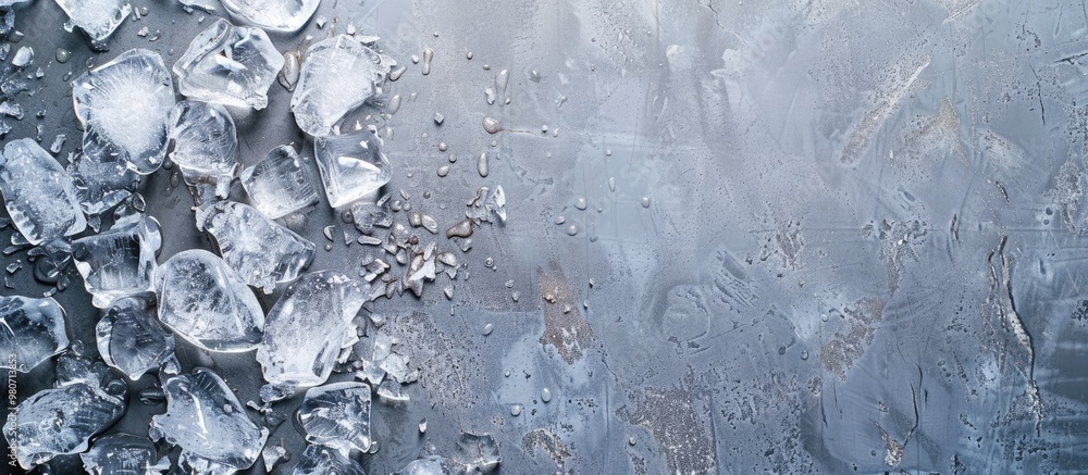 Poster top view of crushed ice on a textured table with copy space image