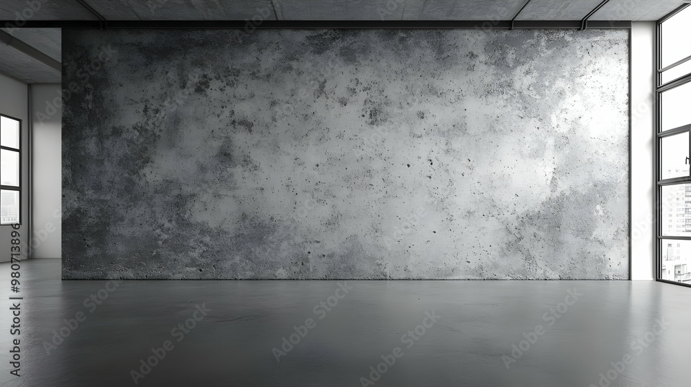 Aufkleber a 3d rendering of a minimalist empty interior space with a concrete wall and a window