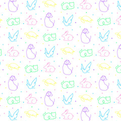 Animal seamless pattern png, line art transparent background