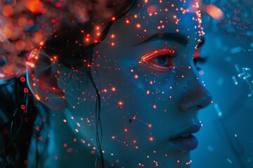 Brainwave sensors, neural holographic feedback, advanced tech, sleek interface