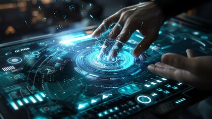 Obraz premium Gesturebased controls, holographic interaction, futuristic interface, sleek design