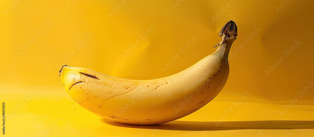 Poster banana displayed on a bright yellow backdrop with copy space image