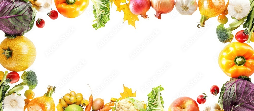 Poster vegetables creatively arranged in a frame on a white background suitable for a copy space image