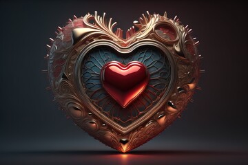 Red heart on dark background. Vintage style. ai generative