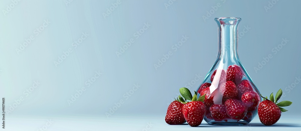 Aufkleber a decanter filled with a delightful berry compote made from fresh ripe strawberries with a plain bac