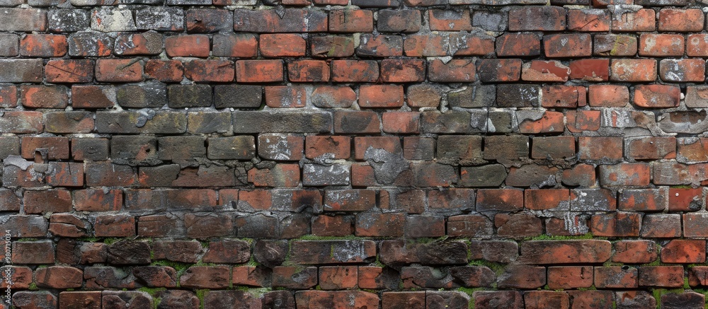 Poster a brick wall with a mix of old and new bricks suitable as a background for designs and presentations