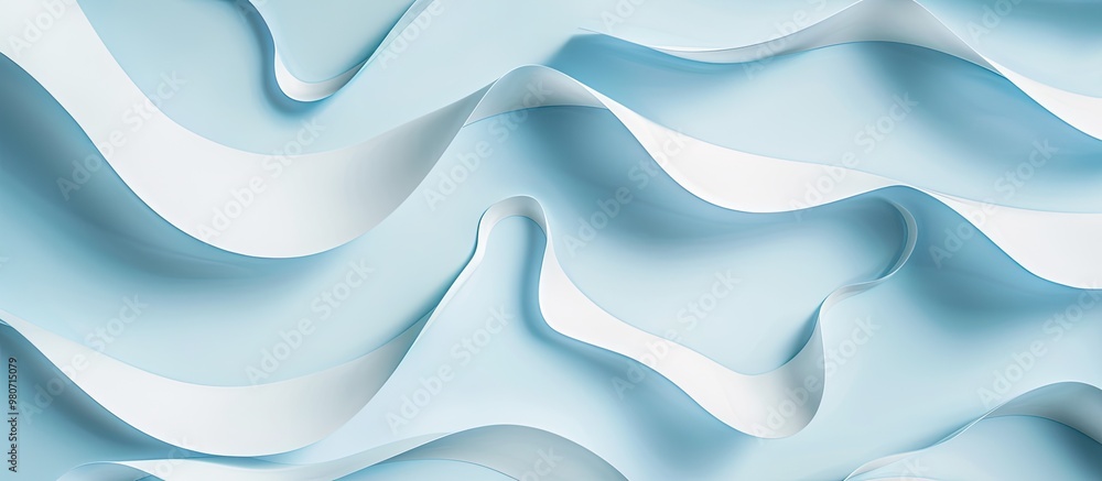Poster product presentation featuring paper cutouts and shadows on a light blue backdrop with a copy space 