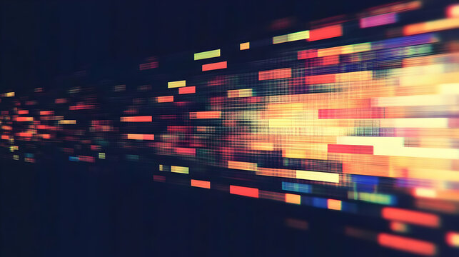Abstract Digital Glitch Background with Colorful Pixelated Lines, Moving Towards the Viewer,  Creating a Dynamic and Futuristic Aesthetic