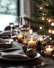 Closeup of a Christmas Table with Minimalistic Rustic Decor
