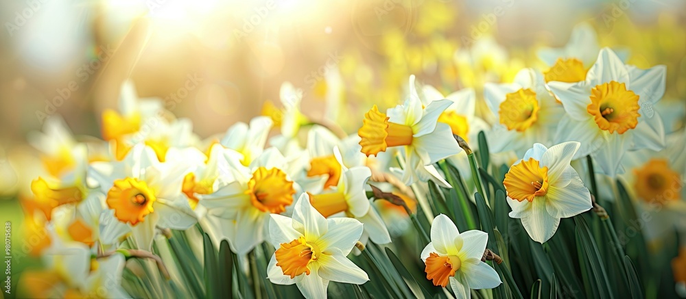 Poster during spring vibrant yellow and white daffodils are in full bloom creating a stunning display in th