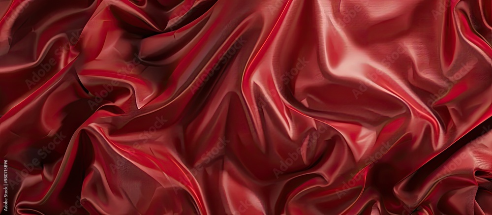 Poster top view copy space image of crumpled red silk fabric in the background