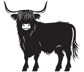 Illustration of a bull Highland cow silhouette vector
