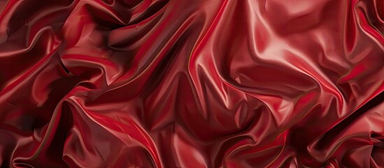 Fototapeta premium Top view copy space image of crumpled red silk fabric in the background