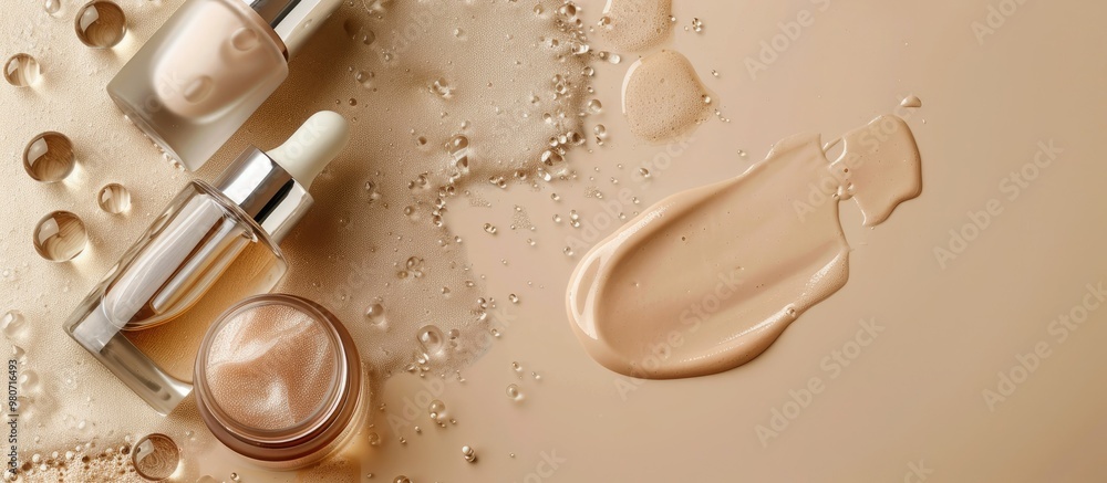 Poster chemical peel items displayed on beige backdrop in close up shot with a copy space image available
