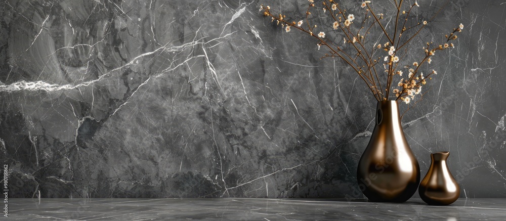 Poster sleek table arrangement on a backdrop of gray marble with copy space image