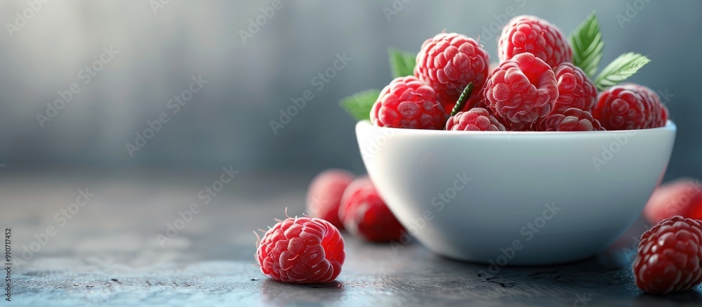 Aufkleber bowl containing a fresh ripe raspberry with copy space image