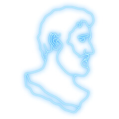 Classical sculpture png sticker, glowing neon monoline graphic, Antoninus Pius on transparent background
