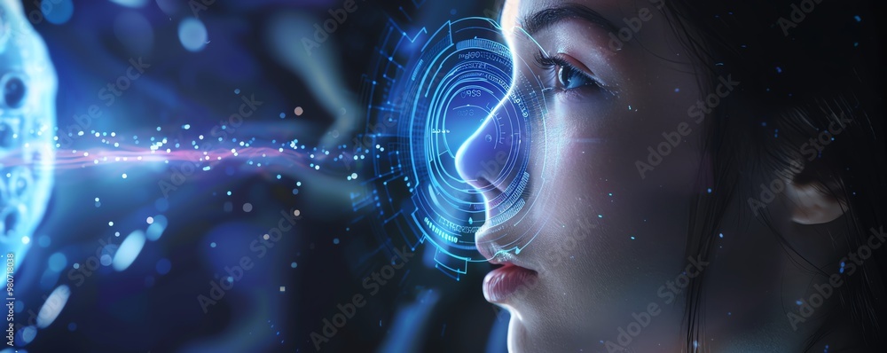 Poster voiceactivated devices, modern holographic interface, advanced commands