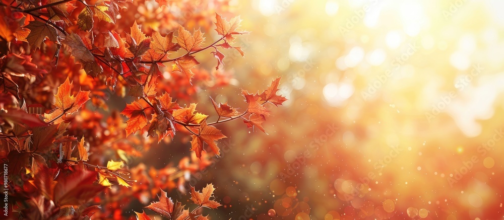 Poster foliage of trees and leaves showcasing stunning autumn hues in a scenic setting with copy space imag