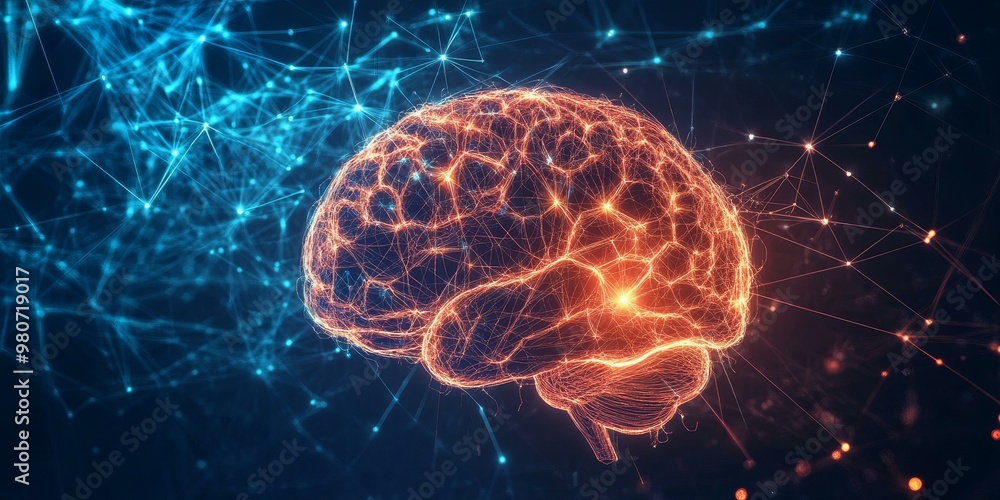 Poster abstract brain with glowing neural network.