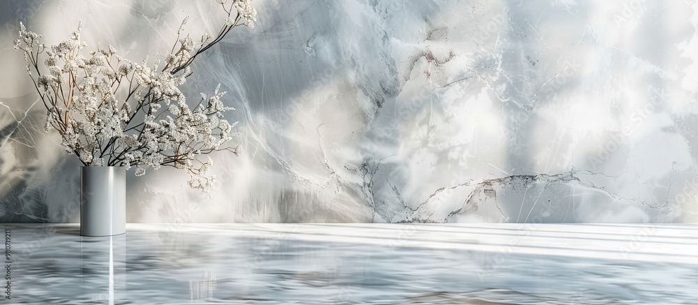 Aufkleber sleek table arrangement on a backdrop of gray marble with copy space image