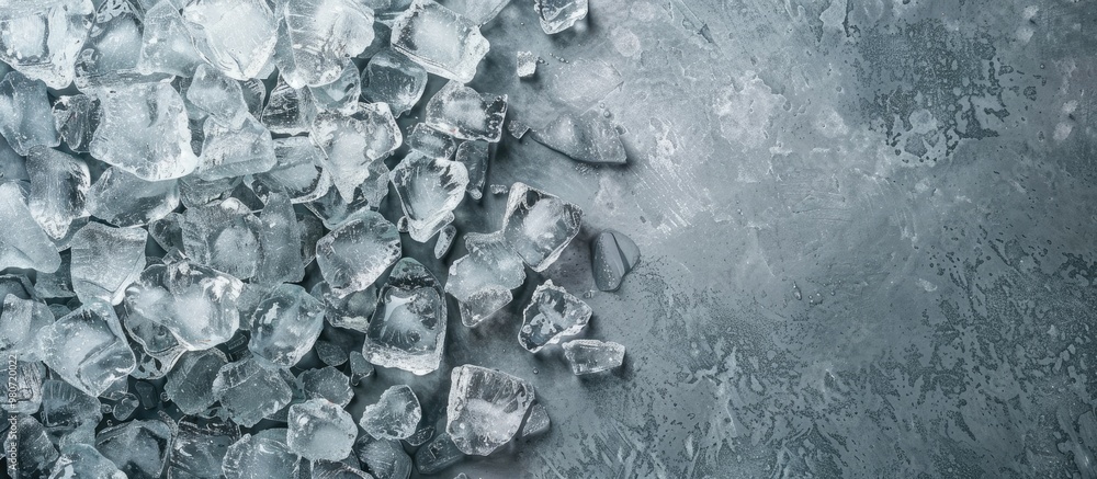 Poster top view of crushed ice on a textured table with copy space image
