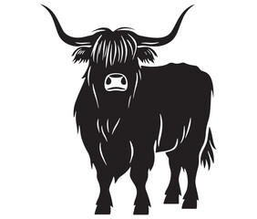 Illustration of a bull Highland cow silhouette vector