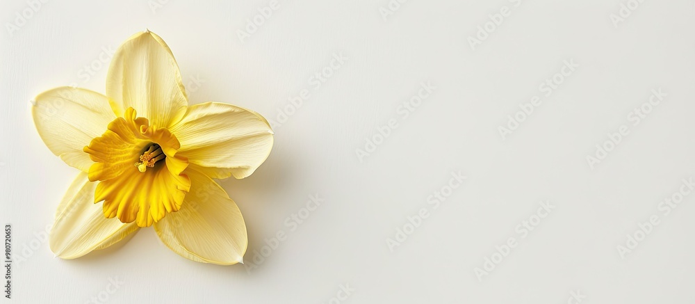 Poster a daffodil flower isolated on a white background captured from above with a blurred background to cr