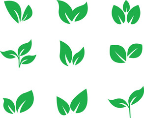 Green leaf icons set. Leaves icon on isolated background.