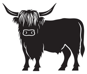 Illustration of a bull Highland cow silhouette vector
