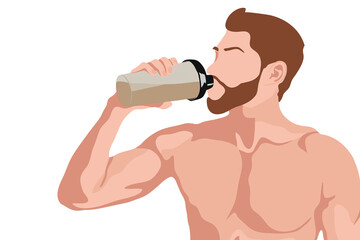 Naklejka premium PNG man drinking protein shake sticker, transparent background