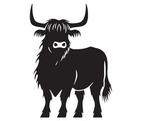 Illustration of a bull Highland cow silhouette vector