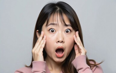 Young asian chinese woman surprised or shocked facial expression